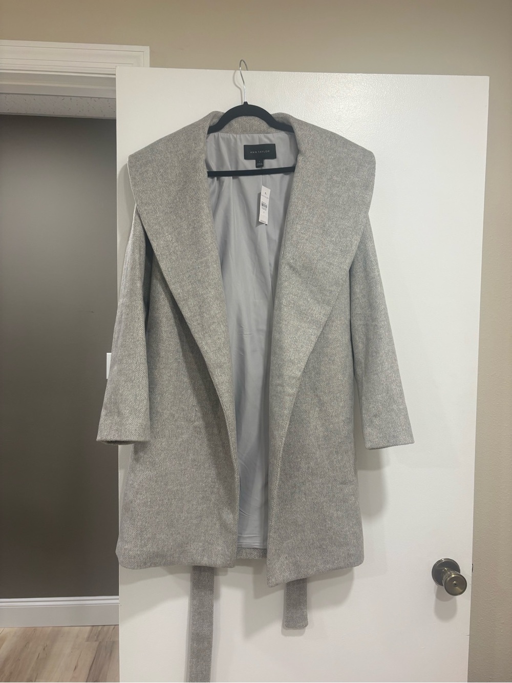 Ann Taylor Light Gray Open Drape Trench Coat